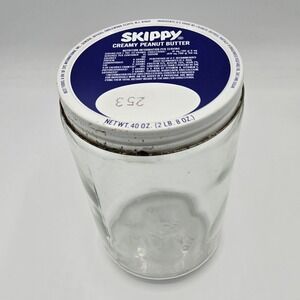 Vintage 1980's‎ SKIPPY CREAMY PEANUT BUTTER 40 oz Glass Jar w/Lid